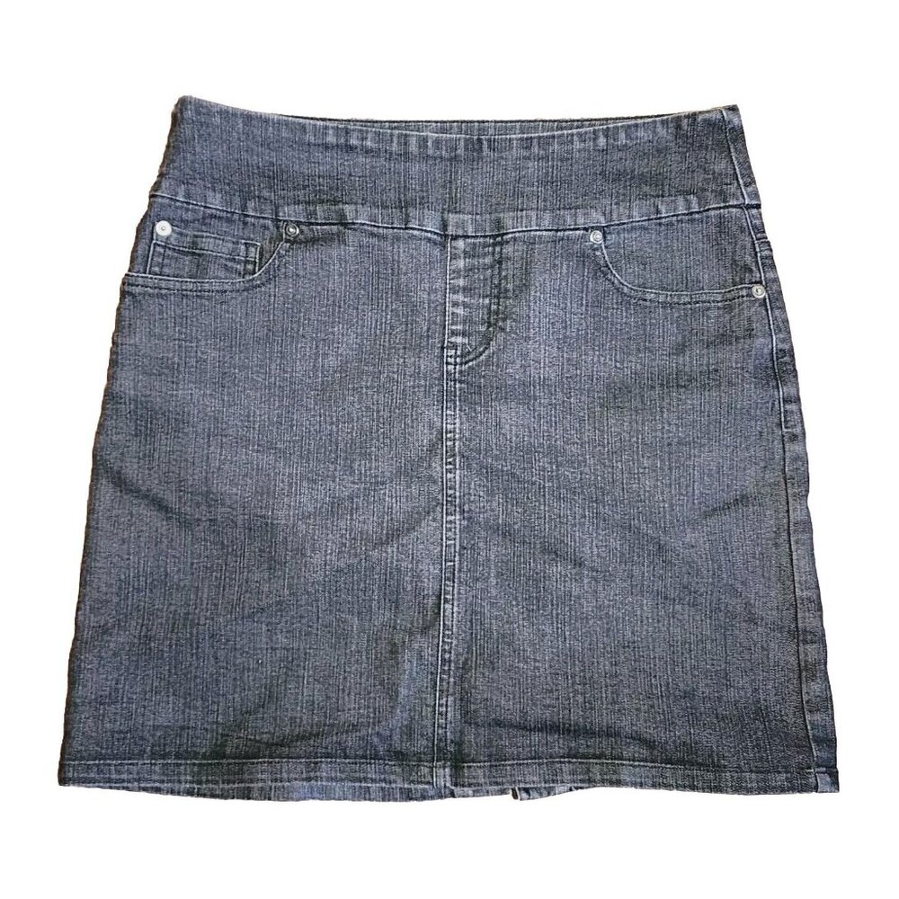 Chadwicks of Boston Jean Skirt Womens Size 10P Solid All Grey Gray Denim